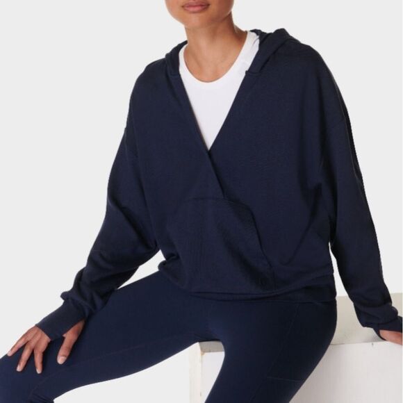 Sweaty Betty hoodie large size 12 sweatshirt  top long sleeve blue pocket Active - Picture 14 of 14